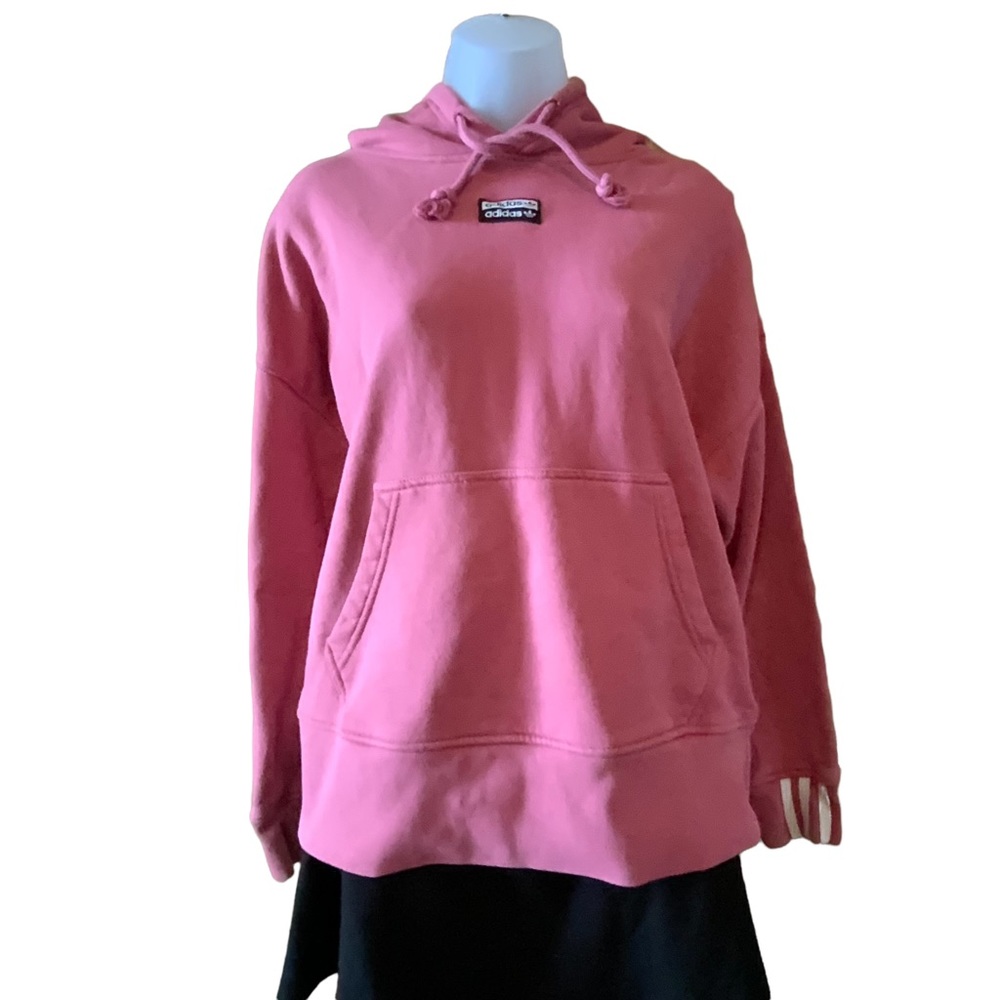 Adidas Hooded Dropped Shoulder Sweatshirt Pink With Logo Large
